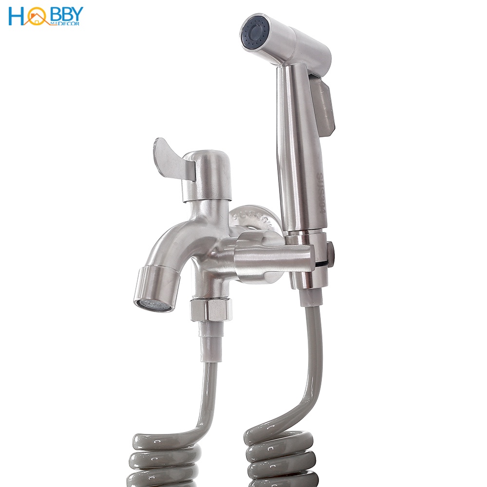 Bộ vòi xịt vệ sinh kèm vòi xả inox 304 dây lò xo Hobby Home Decor GXLX