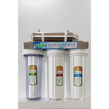 Bộ lọc sinh hoạt 3 cốc lọc 10 inch ( ly 2 ron )TEXAS + Đèn tia cực tím UV, vòi,dây,van cấp nước
