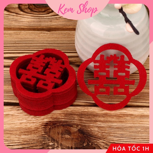 Set chữ hỷ đám cưới vải nỉ size nhỏ 5-10cm trang trí đĩa bánh kẹo cưới, rắc giường cưới - Kem Shop K248