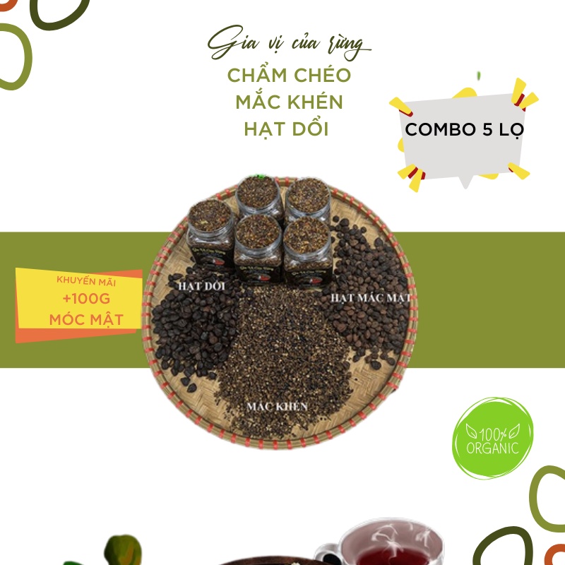 Combo 5 lọ Mắc Khén, Hạt Dổi, Chẩm Chéo Gia Vị Tây Bắc Cực Ngon - Tặng 100g Móc Mật