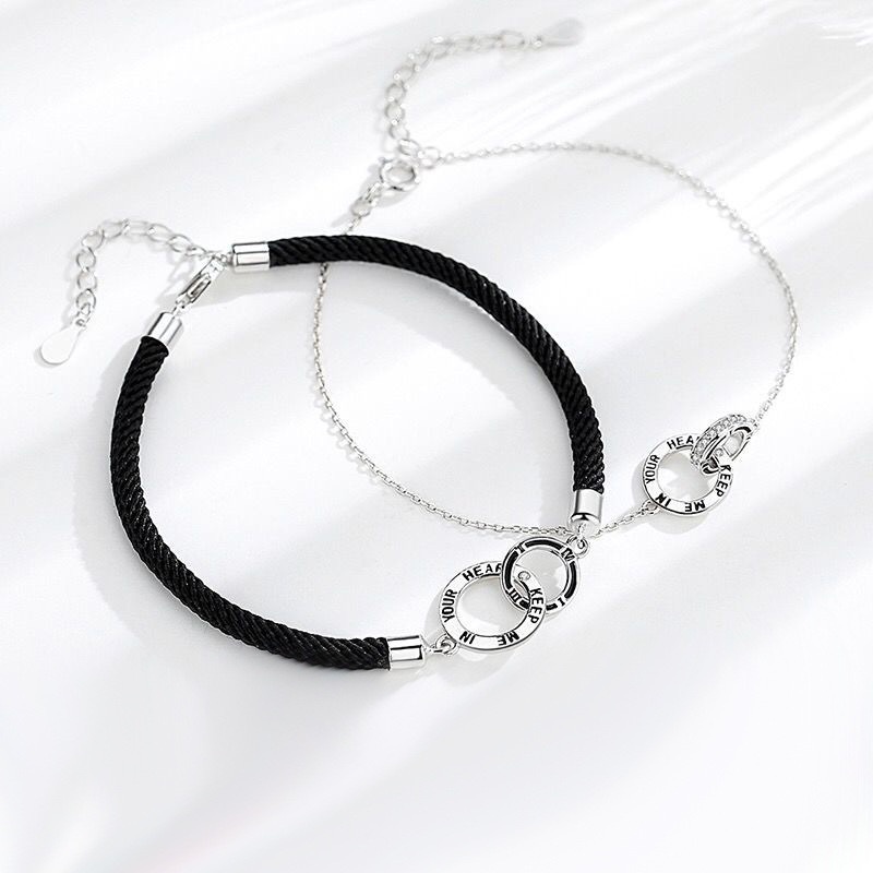 Vòng Tay Bạc s925 Hai Lớp Khóa Nhẫn Đơn Giản Làm Quà Tặng Valentine / Cặp Đôi Cho Cặp Đôi