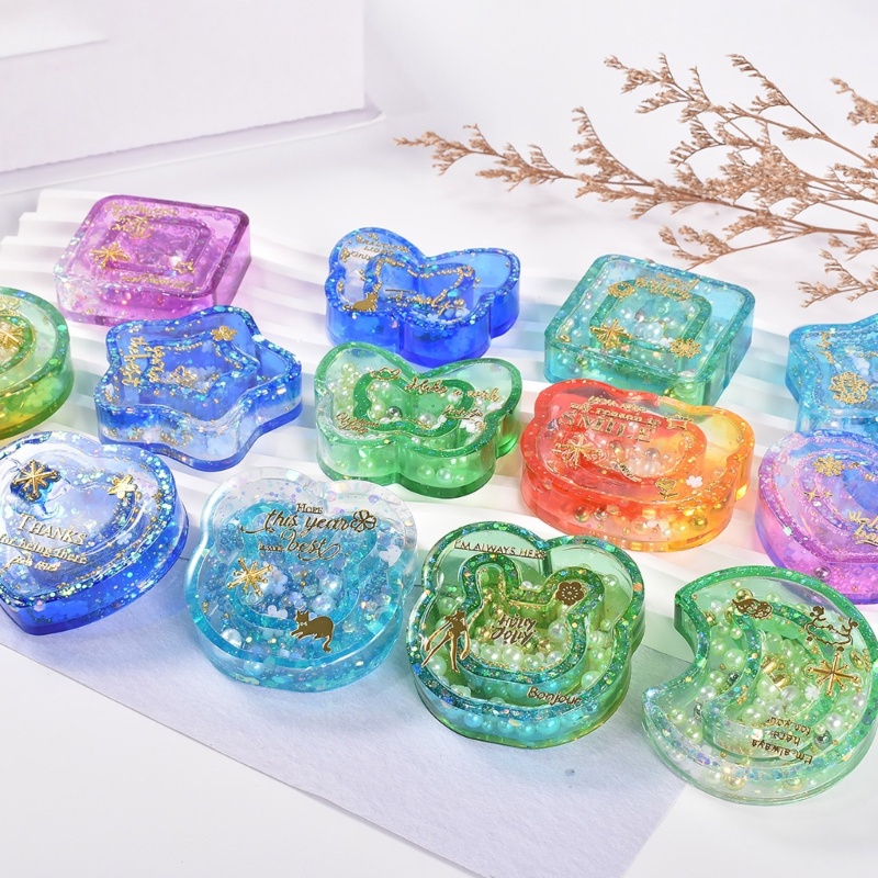 Bộ Khuôn Lắc Resin + 10 Khuôn Silicone Làm Bánh Hình Gấu / Ngôi Sao / Mặt Trăng
