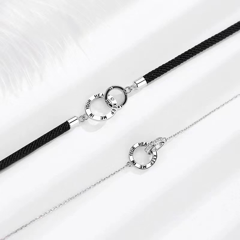 Vòng Tay Bạc s925 Hai Lớp Khóa Nhẫn Đơn Giản Làm Quà Tặng Valentine / Cặp Đôi Cho Cặp Đôi