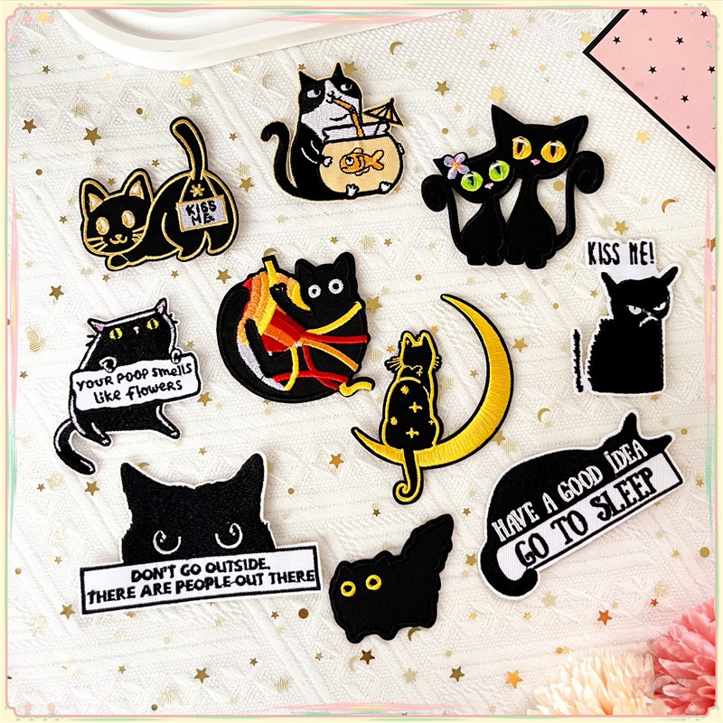 Sticker Ủi Thêu Hình Mèo Đen Vui Nhộn ♚ 1 Sticker Ủi Thêu Hình Huy Hiệu ...