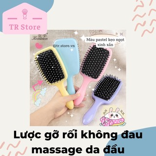 Lược gỡ rối không đau massage da đầu pastel chữ nhật bản to có đệm paddle brush