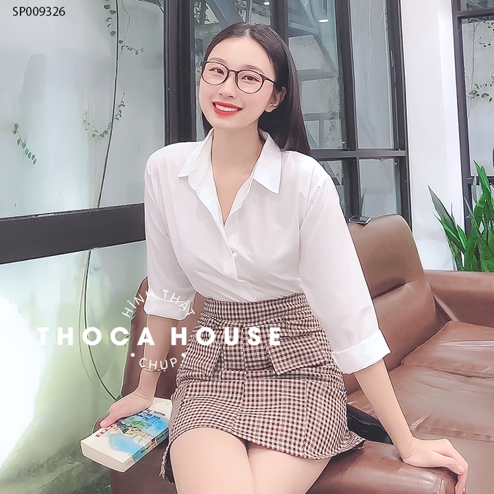 Ảnh Áo sơ mi nữ dài tay trắng, đen dáng suông giấu nút THOCA HOUSE sơ mi công sở vải lụa chéo mềm mịn 2