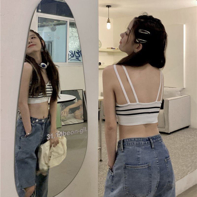 Áo Ngực Dạng Bra Hai Dây Cotton Gân Sọc Co Dãn Thoáng Mát Cổ V Sexy 831