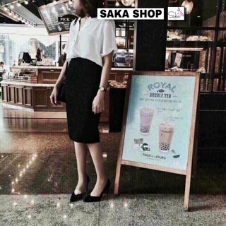 Chân váy công sở ôm nữ dáng dài có sẻ sau vải thun gân dày dặn