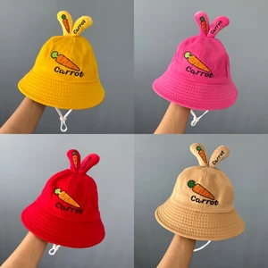 Nón cho bé trai bé gái 2-5 tuổi, mũ tai bèo thêu tai cà rốt chống nắng thời trang dễ thương chất liệu cotton mềm mát