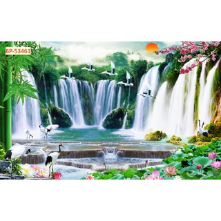 Tranh SƠN THUỶ 3D phong cảnh thác nước chảy, sông suối nên thơ