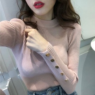 Áo Dệt Kim Tay Dài Cổ Cao Dáng Ôm Phong Cách Hàn Quốc Thời Trang Thu Đông Cho Nữ