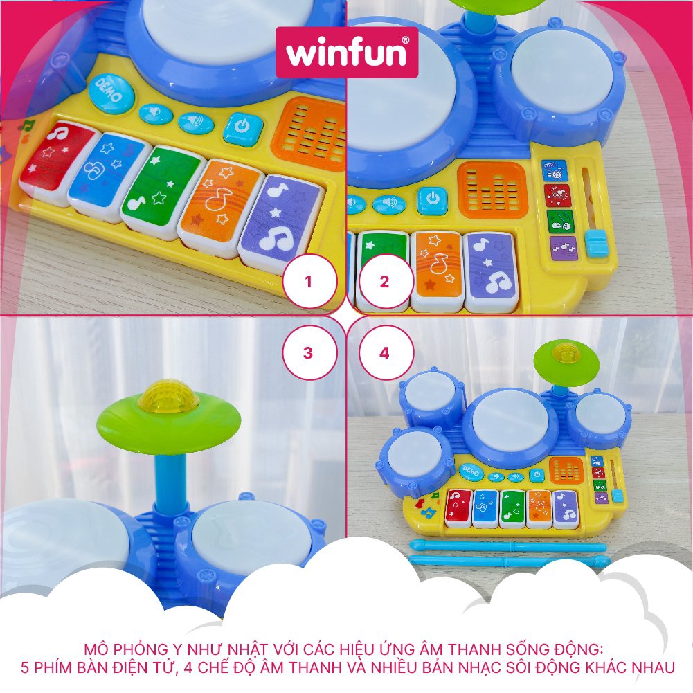 Ảnh Bội trống điện tử cho bé kết hợp có đèn nhạc Winfun 2034 3