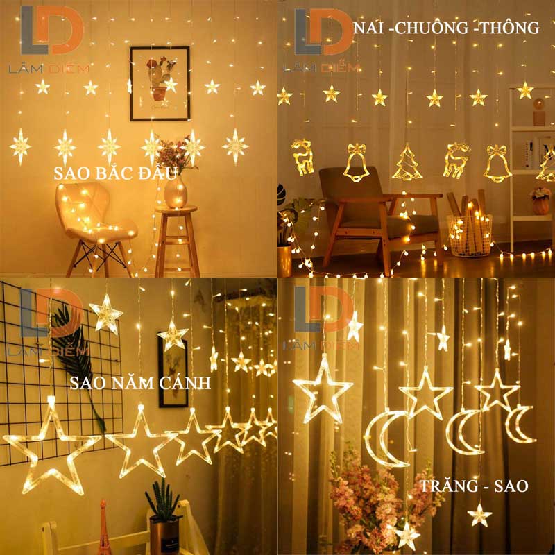 Đèn led đèn trang trí dạng màn rèm trăng sao 2m5 12 dây thả | Shopee ...