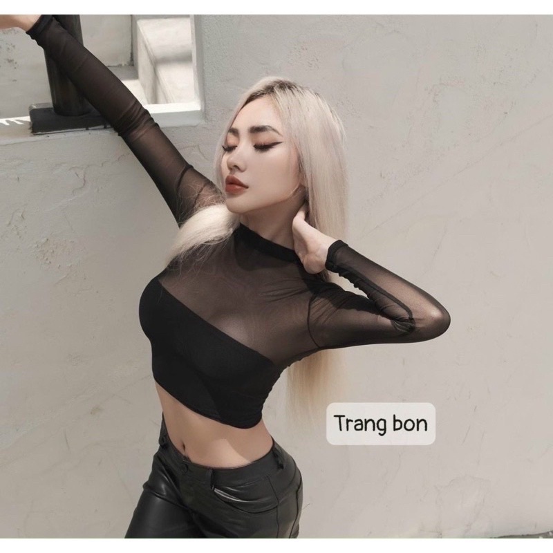 ÁO LƯỚI xuyên thấu dài tay cổ tròn quyến rũ