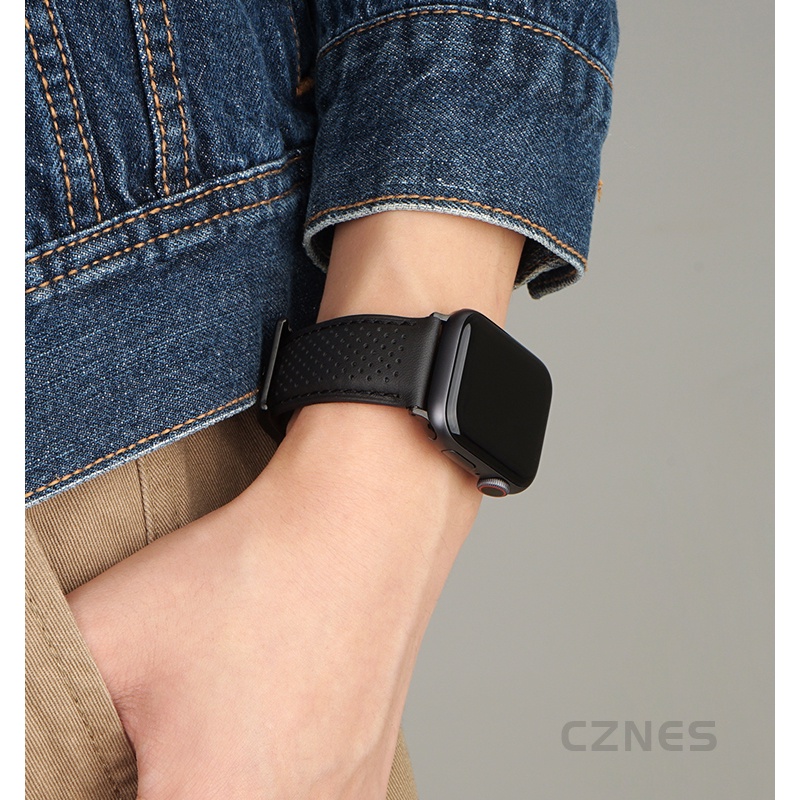 Nam Nữ Lỗ Thông Gió Da Thật Dây Đeo Thông Thường Thích Hợp Cho Apple Watch S11 SE3 Ultra3 S10 S9 S8 SE S7 S6 Ultra 49mm 46mm 40mm 44mm 41mm 45mm Dây Đeo Tay
