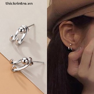 Bông Tai Mạ Bạc 925 Đính Hạt Tròn Đơn Giản Phong Cách Hàn Quốc