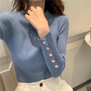 Áo Dệt Kim Tay Dài Cổ Cao Dáng Ôm Phong Cách Hàn Quốc Thời Trang Thu Đông Cho Nữ