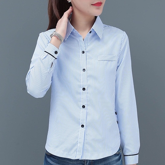 Thời Trang Dài Tay Kiểm Tra Áo Sơ Mi Nữ Cổ Điển Kẻ Sọc Áo Sơ Mi Đỏ Áo Sơ Mi Kẻ Sọc Đen