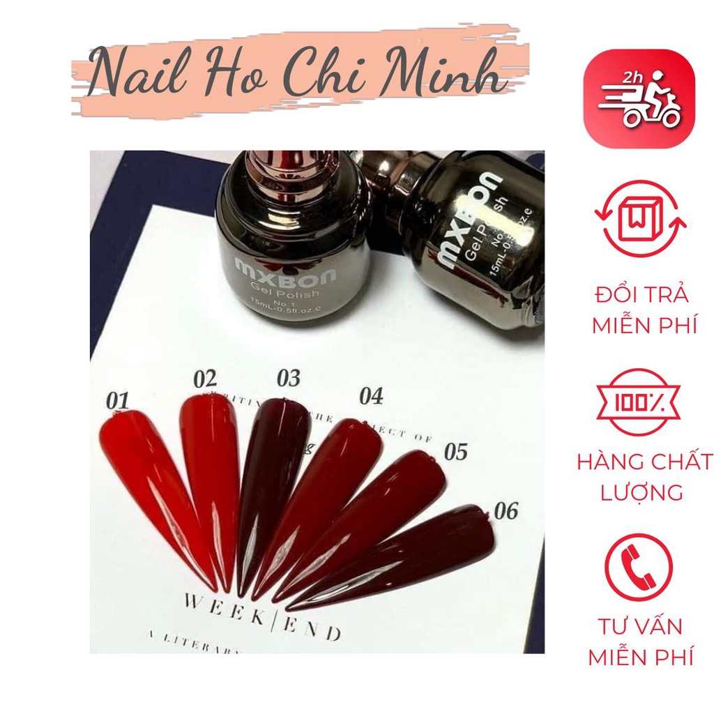Sơn gel Mxbon chính hãng tone đỏ 6 màu tôn da, chất gel đậm đặc lên chuẩn màu (chai 15m)