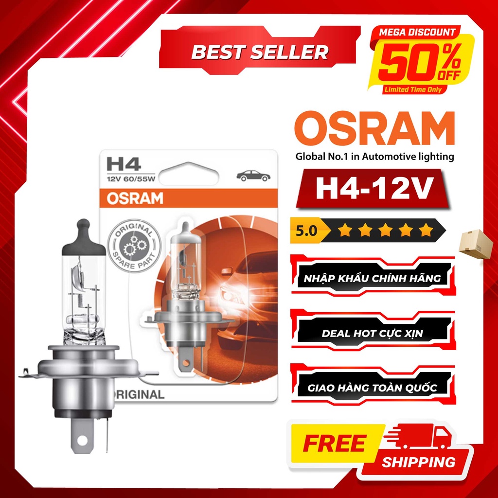 Bóng Đèn Pha/Cos Halogen OSRAM Original Dùng Cho Xe Ô Tô Xe Hơi Xe Máy Chân H4 12V 60/55W 64193-01B - 3200K 1650/1000LM
