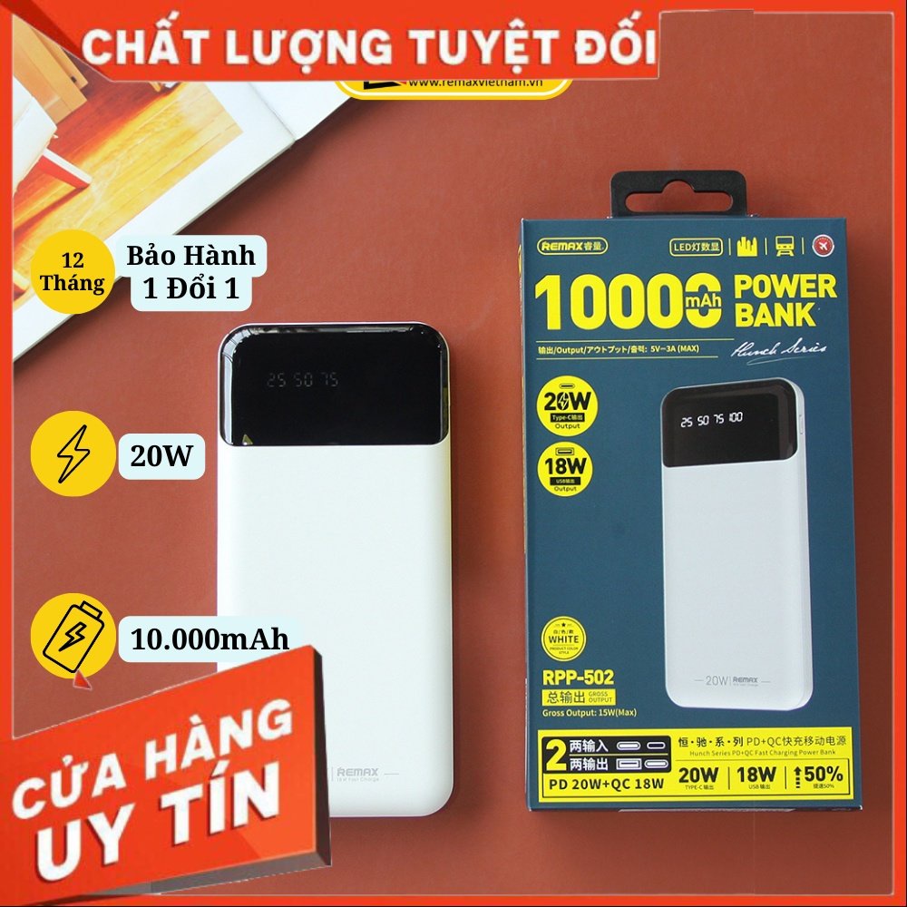 Pin sạc dự phòng hỗ trợ sạc nhanh siêu mỏng 10000mAh PD 20W Remax RPP ...