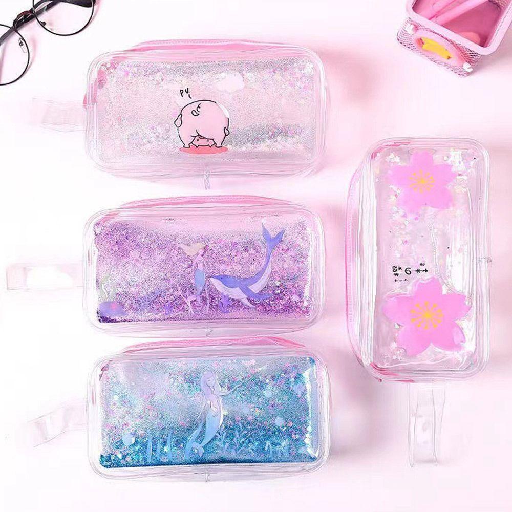 Túi đựng bút chì HIGHVIEWLS, Bút chì Sequin hoạt hình, Túi đựng mỹ phẩm PVC dung tích lớn dễ thương