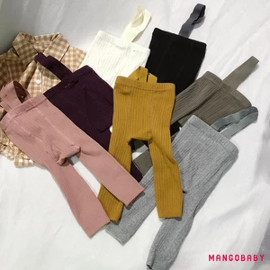 Mgg-toddler Bé Gái Bé Trai Dây Đeo Quần Legging Dệt Kim Màu Trơn Quần Legging Gân Thu Đông Quần Ấm Áp