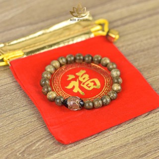 Vòng Tay Trầm Hương Tròn Đơn Trầm Tốc Việt Đính Đá Trụ Ngọc Diện Trợ Mệnh - Mộc Trầm Hương MTH