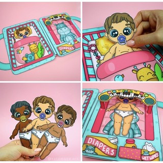 Đồ chơi bóc dán nhà nôi em bé mẫu 1 ( mẫu mới) - búp bê giấy