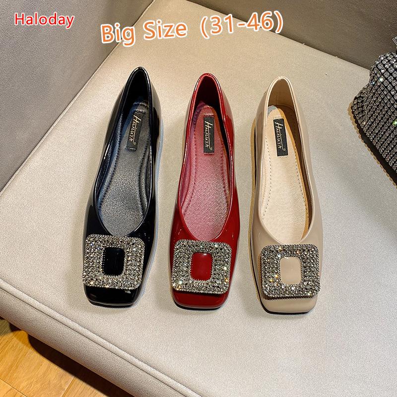 Giày Nữ Size Lớn (31-46)✨Mũi Vuông Giày Đế Bằng Nữ Xuân Thu Túi Giày Nhẹ Nhàng Cổ Tích Nông Miệng Bằng Sáng Chế Da Thời Trang Size Lớn 41 Giày Dạ Hội Giày Đế Bằng