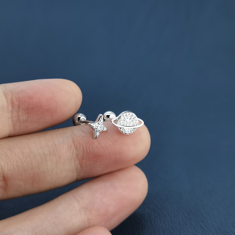 S925 Bạc Ngôi Sao Vũ Trụ Bông Tai Đơn Giản Tất Cả Trận Đấu Vít Bông Tai Nữ