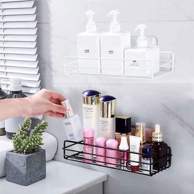 Combo 3 kệ chữ nhật dán tường phòng tắm đủ màu đen, trắng, vàng -Tiện lợi - Kèm 3 miếng dán siêu dính - Có hướng dẫn dán