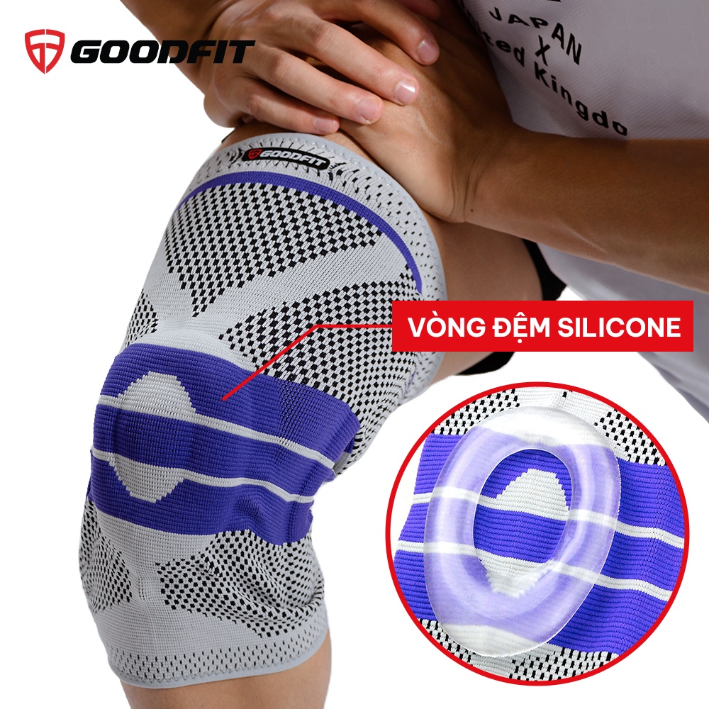 Bó gối thể thao đệm silicone, co giãn 4 chiều, thanh trợ lực lò xo GoodFit GF513K