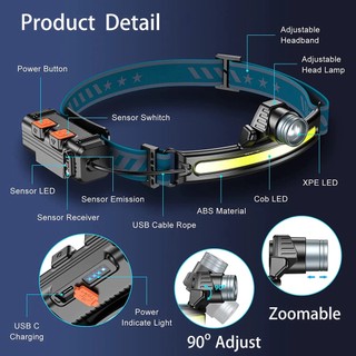 Đèn Pha 1000 Lumens Chống Thấm Nước Có Thể Sạc Lại 270 Độ° Đèn Pin Đeo Đầu LED COB Cứng Có Cảm Biến Chuyển Động Tùy Chỉnh