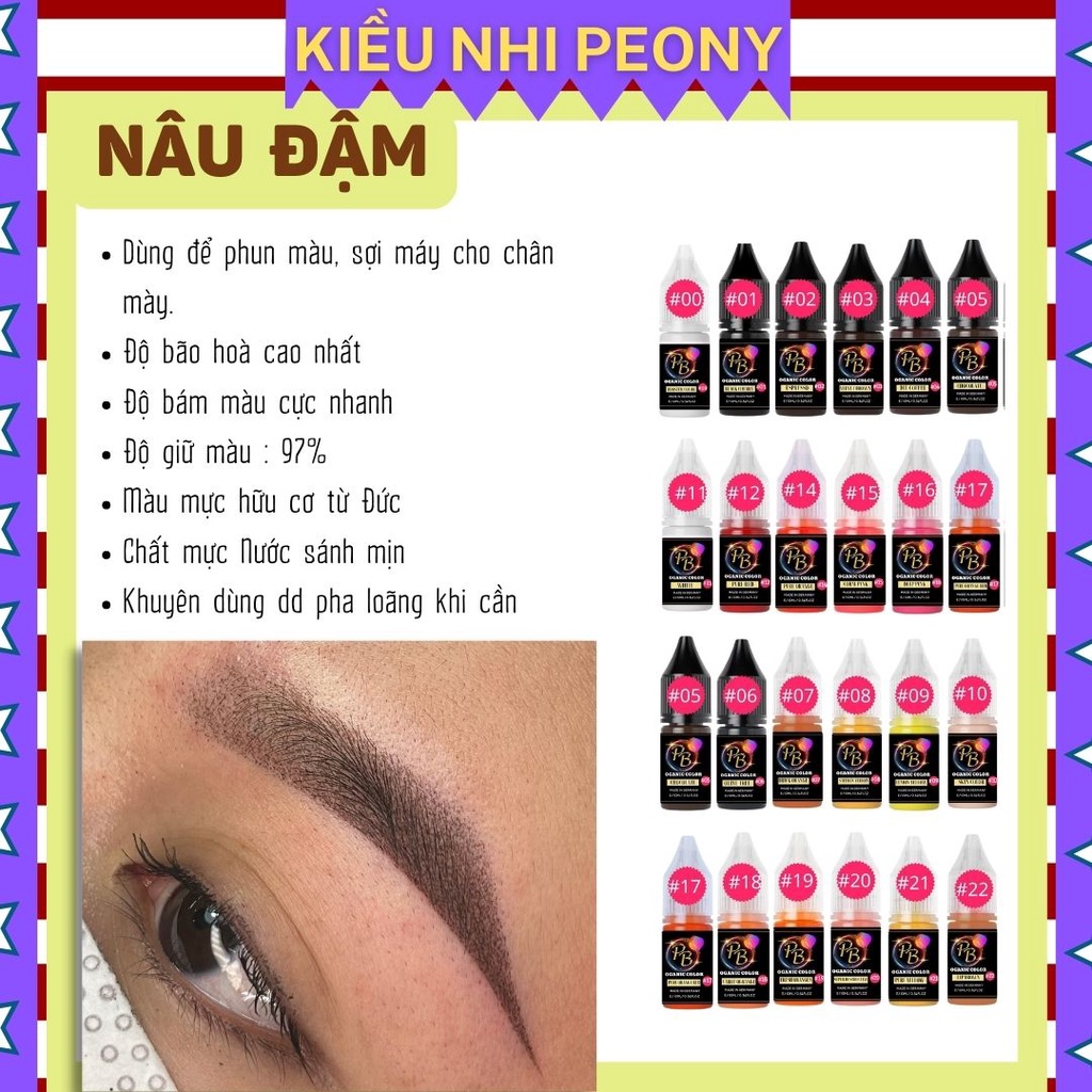 Mực phun xăm Hữu Cơ, NÂU ĐẬM và 20 màu Mực Nước phun xăm Thẩm Mỹ