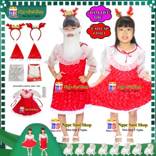 ĐẦM NOEL CHO BÉ GÁI ĐẦM BÔNG HỒNG TIỂU THƯ VẢI NHUNG MỊN CAO CẤP CHO BÉ TỪ 1 - 8 TUỔI - ĐẦM ÔNG GIÀ NOEL CHO BÉ GÁI