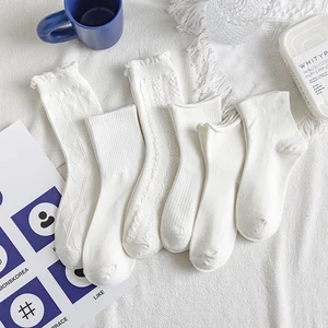 Tất trắng cổ cao nữ phong cách Vintage Hàn Quốc vớ ren vân thời trang lolita siêu xinh chất cotton co giãn HANASO T101