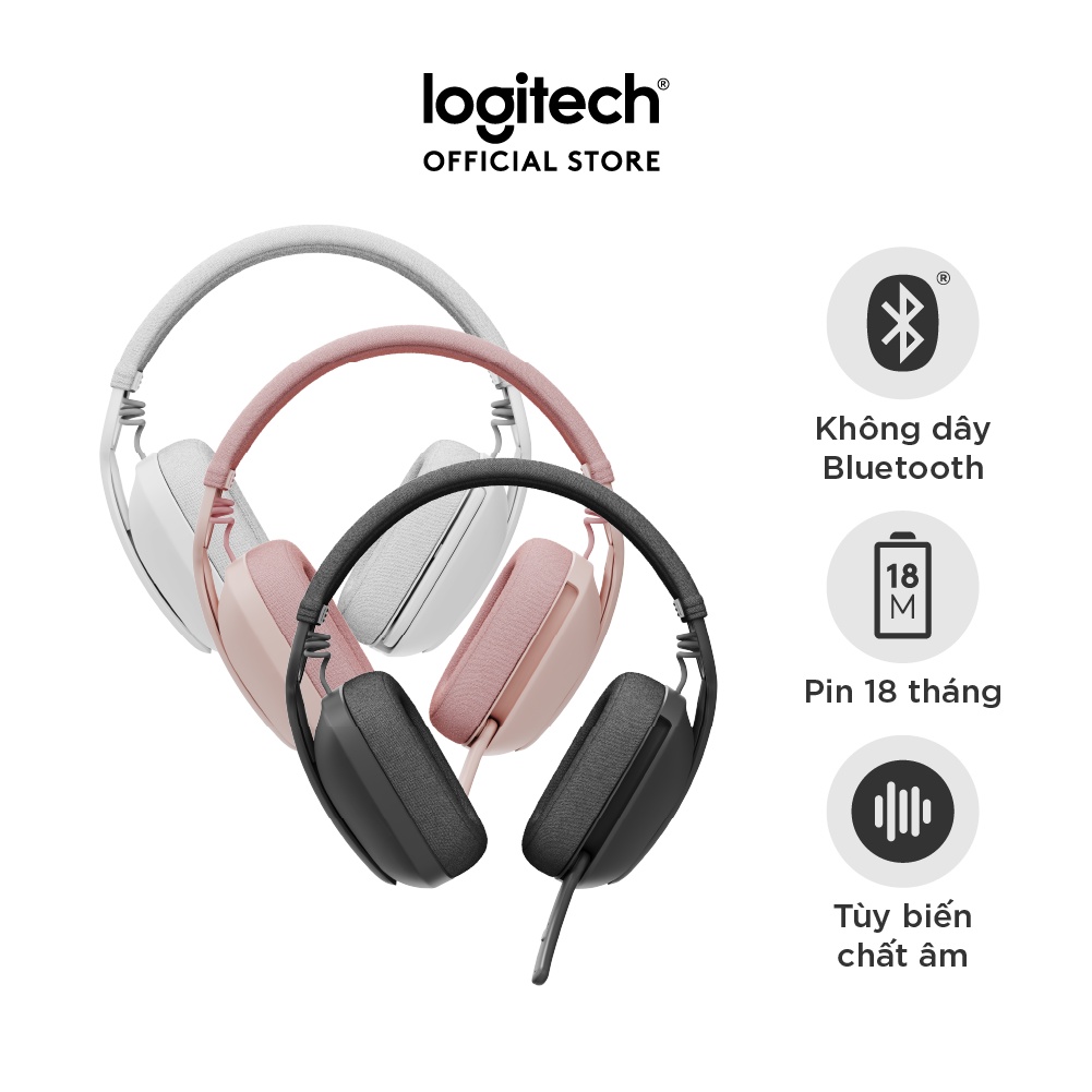 Tai nghe không dây Logitech Zone Vibe 100 - Nhẹ, micrô khử ồn, Bluetooth đa  điểm, Google Meet, Zoom