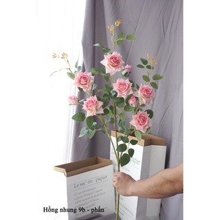 < Hàng loại 1> Cành hoa Hồng Nhung 9 bông cao cấp nhập khẩu 1m- Hoa giả trang trí
