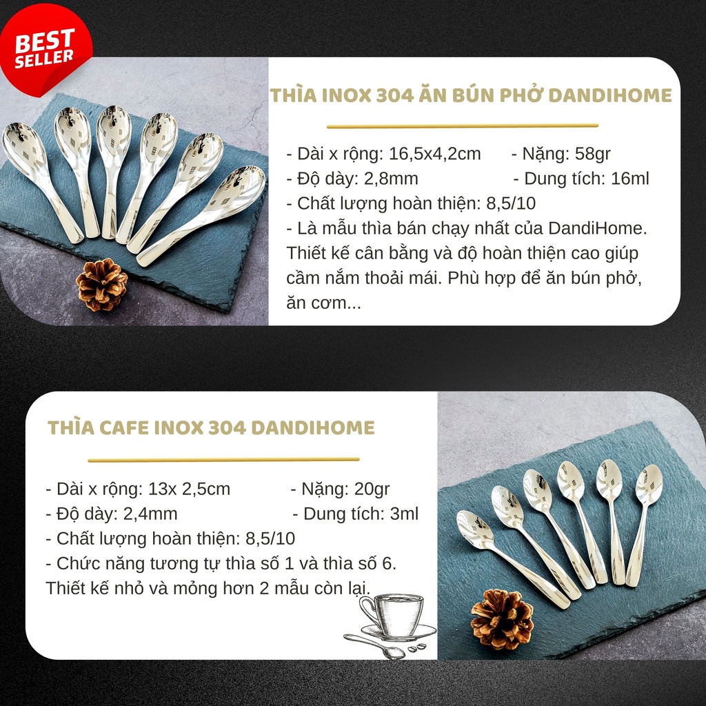 Ảnh Thìa cafe DandiHome inox 304 cao cấp dùng để uống cafe, uống trà, ăn bánh kem, ăn dặm cho bé 3