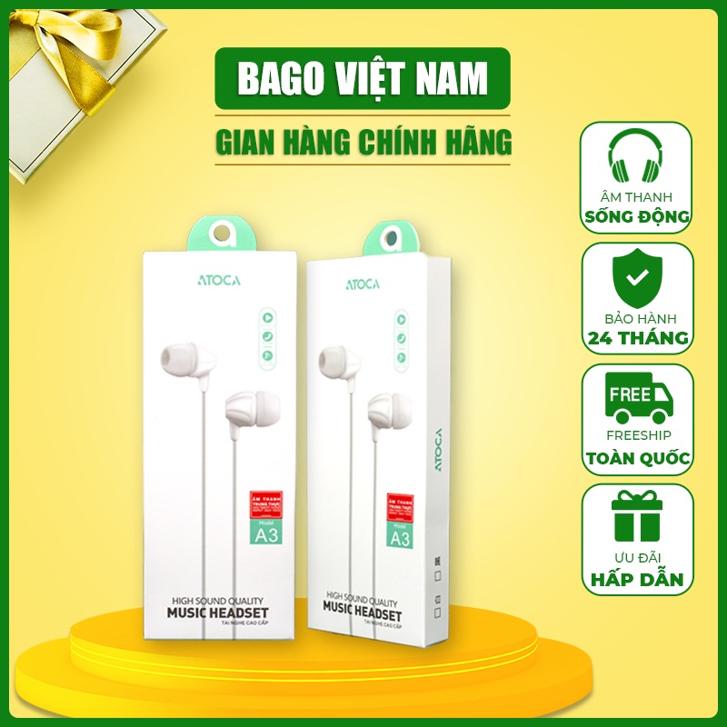Tai nghe nhét tai ATOCA A3 có dây jack cắm 3.5mm, dài 120cm | Shopee ...