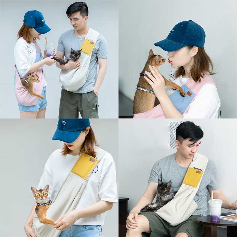 HamshMoc Cat Dog Sling Carrier Hands Free Pet Vai Trước Ba Lô Có Thể Điều Chỉnh Thoải Mái Túi Cho Chó Con Du Lịch