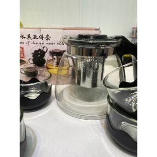 Bộ ấm trà 4 cốc thuỷ tinh, lọc trà thuỷ tinh có lưới lọc inox kèm 4 cốc