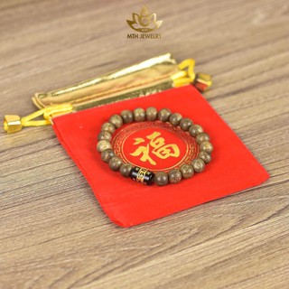 Vòng Tay Trầm Hương Tròn Đơn Đính Đá Trụ Ngọc Omani Trợ Mệnh 6/7/8/10mm - Mộc Trầm Hương MTH