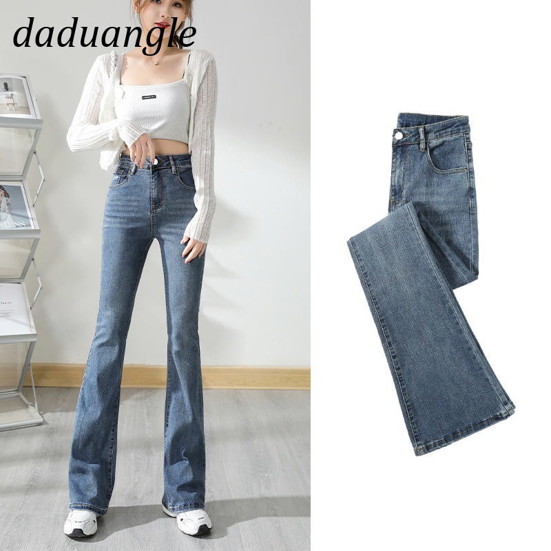 Ảnh Quần jean DADUHEY lưng cao ống loe co giãn nhẹ size lớn phong cách Hàn Quốc mới thời trang dành cho nữ 1