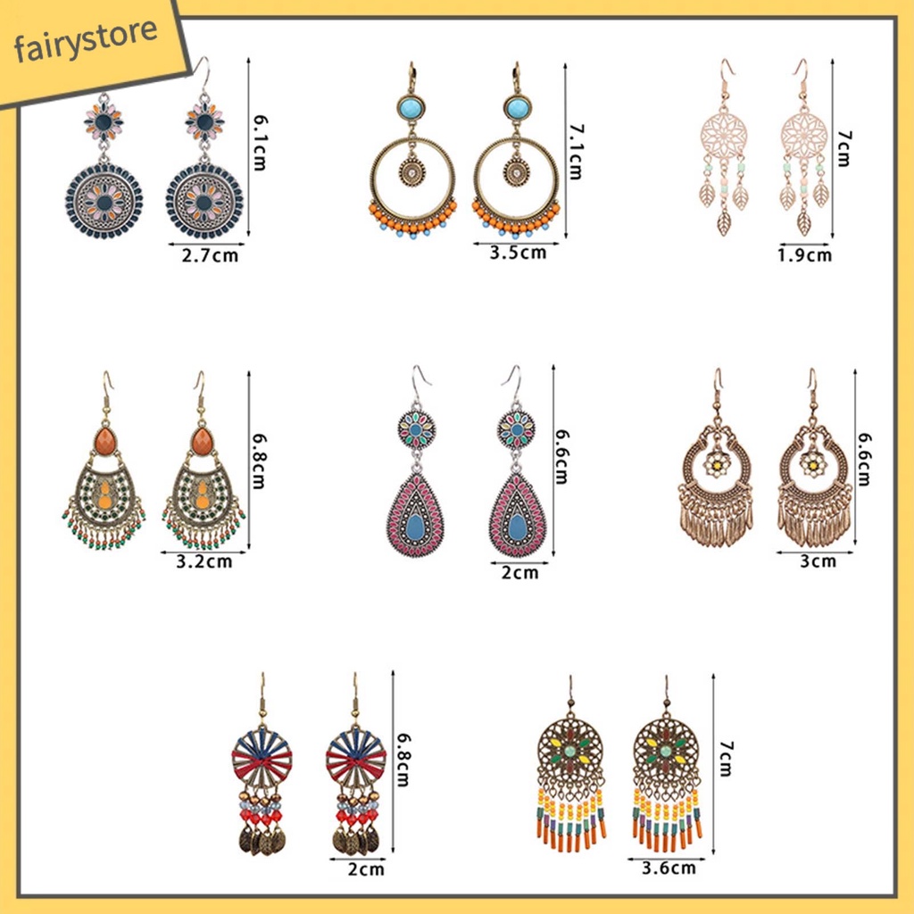 1 Đôi Bông Tai Móc Xỏ Hạt Nhiều Màu Phong Cách Bohemian Cổ Điển