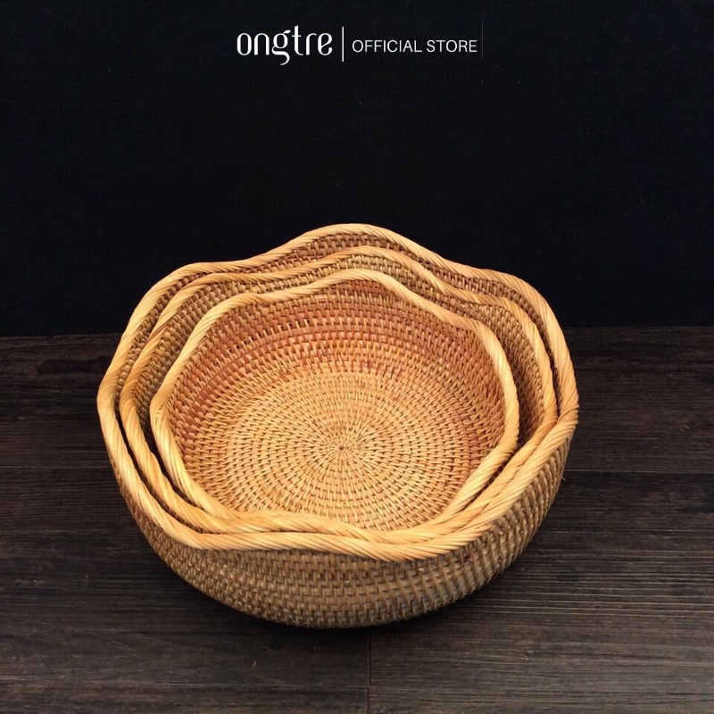 Khay Mây Đựng Hoa Quả Bánh Kẹo ONGTRE Khay Mây Lượn Sóng Decor Phòng Khách Nhà Bếp Đựng Đồ Khô Handmade