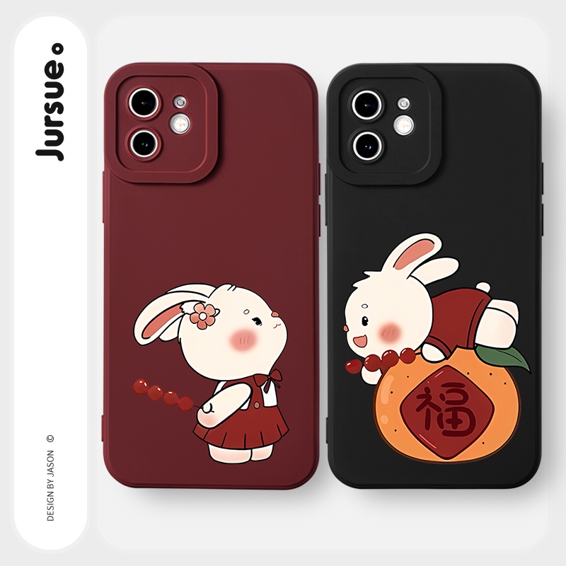 Ốp lưng JURSUE hoạt hình cặp đôi dễ thương đẹp đen Cho iPhone 18 17 16 15 14 13 12 11 Pro Max SE 2020 X XR XS ip 8 7 Plus Y2648