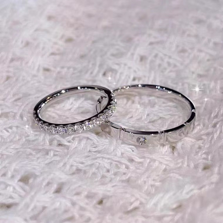 Nhẫn Đôi Mạ Bạc 925 Đính Kim Cương Đơn Giản Dễ Phối Đồ