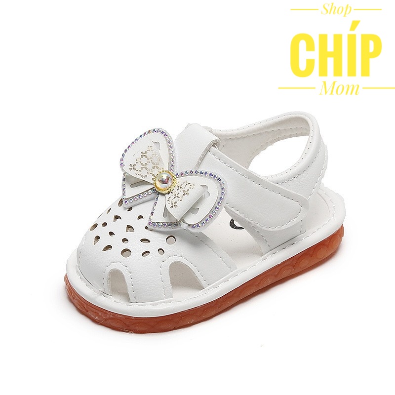 sandal tập đi dép rọ tập đi cho bé gái có còi tít tít nơ xinh xắn da PU mềm êm chân siêu nhẹ full hộp A92